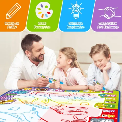 Vista 6 de Jasonwell Tapete para dibujar agua acuática de 31 x 31 pulgadas, tapete grande de dibujo mágico para colorear, juguetes educativos, regalos