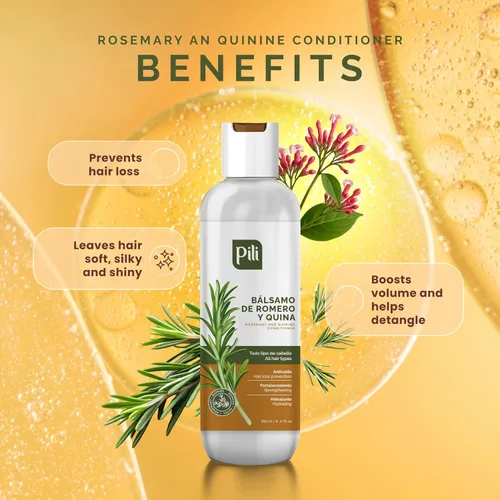 Vista 7 de Pili Natural Acondicionador Romero y Quinina - Romero y Quina Balsamo - Fortalece los folículos pilosos, previene la caída del cabello y ayuda a