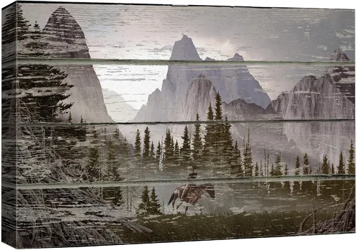 Vista 27 de wall26 - Paisaje rústico de montaña sobre un fondo de madera - Arte en lienzo para el hogar - 12 x 18 pulgadas