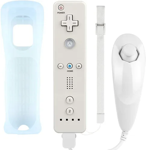 Vista 8 de Lyyes Wii Remote Controller with Nunchuck, Silicon Case and Strap for Wii U (Blue)