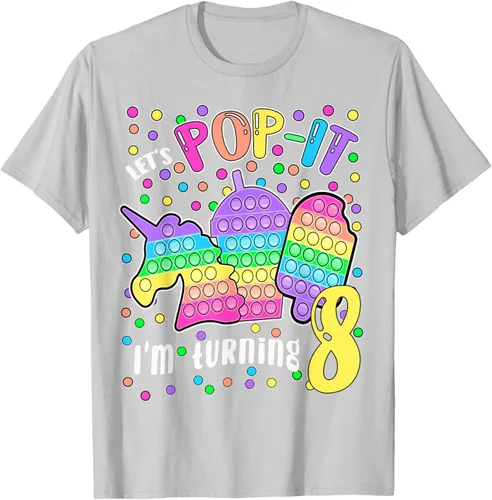 Vista 46 de Let's Pop-it I'm turning 8 Colorful 8th Birthday - Camiseta para niña, Negro