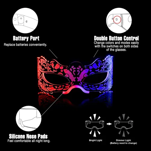 Vista 7 de Oybete 2 pares de gafas iluminadas para fiestas, gafas de visera LED para adultos y niños, accesorios futuristas para rave, anteojos LED, 7