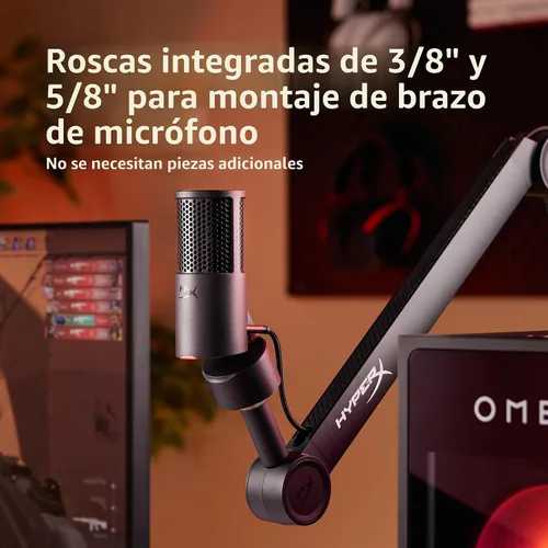 Vista 7 de HyperX SoloCast 2 - Micrófono condensador USB para juegos para PC, USB-C a USB-A, filtro pop integrado, soporte de choque interno, Plug and Play, 24