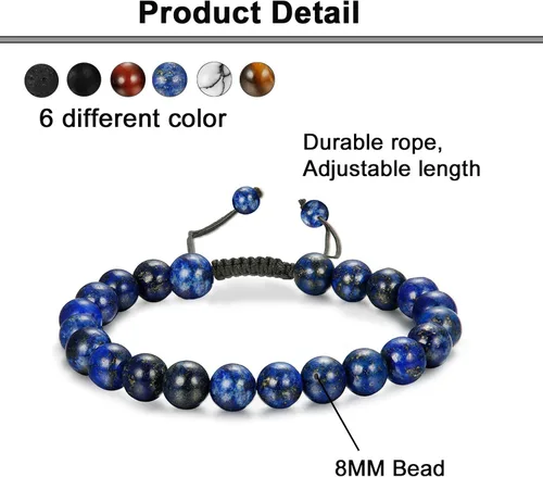 Vista 2 de Funrun Jewelry 6 pulseras de cuentas para hombres y mujeres con piedra natural Mala