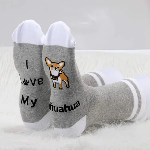 Vista 3 de MBMSO Regalos divertidos de Chihuahua, 2 pares de calcetines con texto en inglés "I Love My Chihuahua", regalo para amantes de Chihuahua