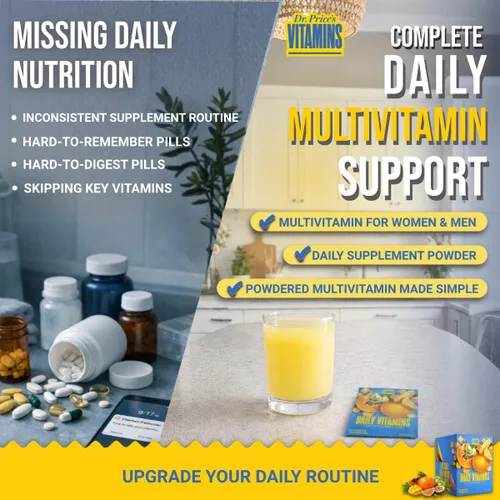 Vista 4 de Dr. Price's Multivitamínico para mujeres y hombres Tropical 30 porciones Suplemento diario en polvo con vitamina C, complejo B y minerales