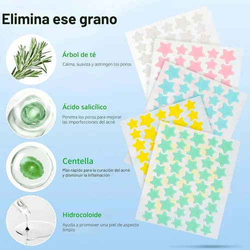 Vista 3 de QUSTERE Parches para espinillas para la cara, parches hidrocoloides para el acné, lindas cubiertas de espinillas con forma de estrella, pegatinas