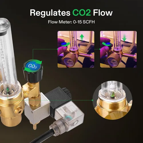 Vista 5 de VIVOSUN Sistema Emisor Regulador de CO2 para Hidroponía con Válvula Solenoide y Caudalímetro para Sala de Cultivo, Tienda de Cultivo, Jardín