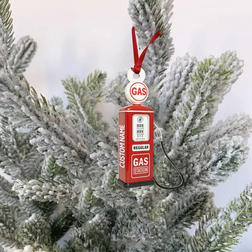 Vista 5 de Adorno de Navidad personalizado con bomba de gas 2025, decoración retro personalizada de árbol de estación de servicio, regalo único de recuerdo