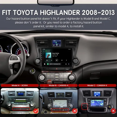 Vista 2 de Estéreo de coche Apple CarPlay con DSP, ViaBecs Radio táctil de 10.2 pulgadas de 6GB 128GB para Toyota Highlander 2008-2013, Unidad principal que