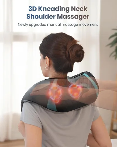 Vista 2 de COMFIER Masajeador de cuello inalámbrico con calor, masajeador de espalda para aliviar el dolor de tejido profundo, masaje Shiatsu 3D de cuello