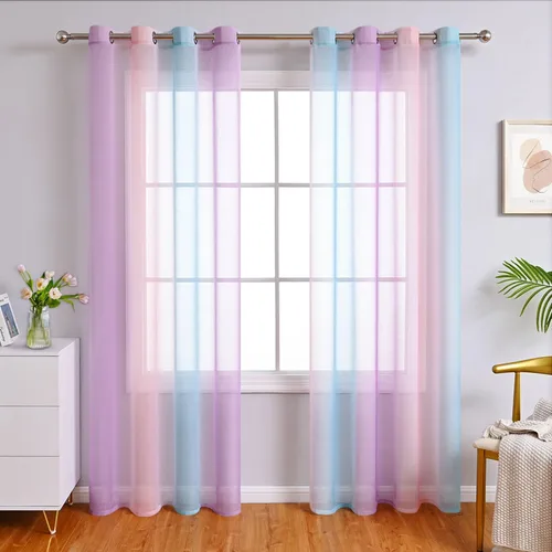 Vista 10 de WUBODTI Cortinas de arcoíris para decoración de dormitorio de niñas, 63 pulgadas de largo, con temática de princesa de unicornio, cortinas Rosa
