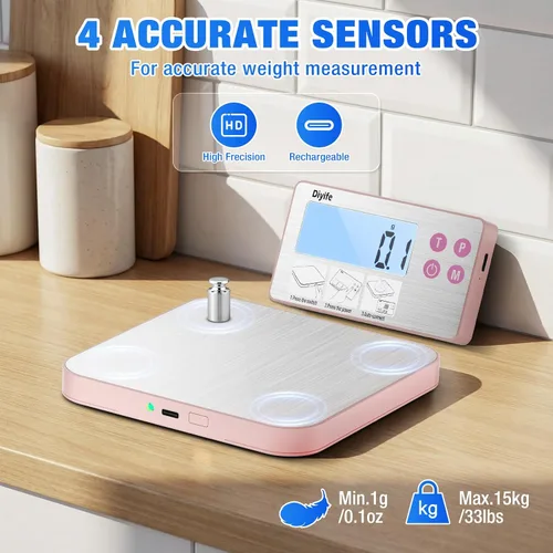 Vista 6 de Báscula de cocina recargable de 33 libras, báscula de alimentos de acero