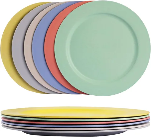 Vista 12 de Platos de paja de trigo de 10 pulgadas, aptos para lavavajillas y microondas, ligeros, reutilizables, irrompibles, no tóxicos, sin BPA y saludables