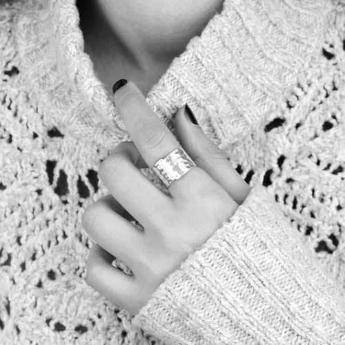 Vista 6 de Boho-Magic Anillo de plata de ley 925 para mujer, diseño de pulgar, ancho martillado, ajustable, Metal