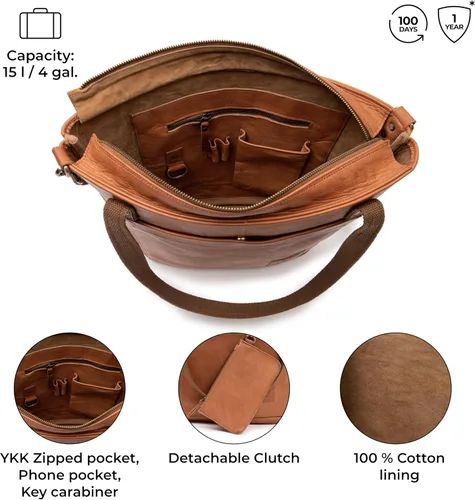 Vista 4 de BERLINER BAGS Bolso tote vintage de cuero genuino Verona, bolso de mano, comprador grande, bolsa de trabajo para mujer