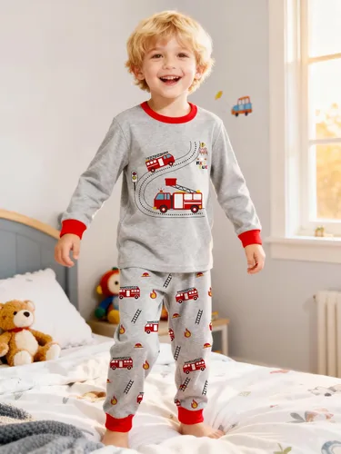 Vista 90 de Little Hand Pijamas para niños pequeños, Monster Truck 100% algodón, dinosaurio para niños, 2 piezas, ropa de dormir, conjuntos de ropa de dormir