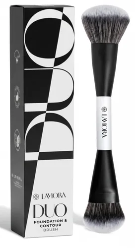 Vista 16 de Lamora - Brocha de maquillaje de doble extremo, rubor + corrector, cepillo facial en ángulo doble Negro (Duo Blush)