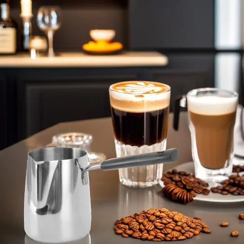 Vista 6 de Olla de café turco, 20.3 fl oz/20 onzas, cafetera turca, cafetera árabe, jarra de espuma de leche, calentador de leche, tetera turca, jarra de café