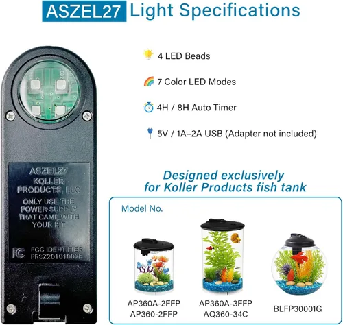 Vista 2 de ASZEL27 Reemplazo de luz LED para tanques de 2-3 galones, USB/batería
