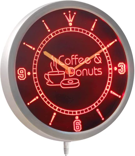 Vista 2 de ADVPRO nc0300-b Reloj de pared LED con letrero de neón para café y donas abierto