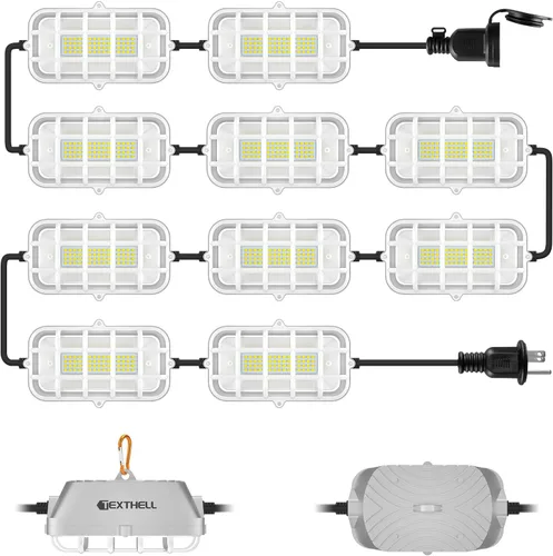 Vista 10 de 50 pies de luces LED de cadena para construcción, 75W súper brillantes 7500LM con enchufe, luces de trabajo de cadena enlazables, 5000K impermeables