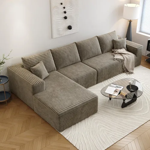 Vista 15 de Sofá seccional Cloud de 107.5 pulgadas con diván en forma de L, sofá modular moderno con asiento profundo, sofás tapizados para sala de estar Camello