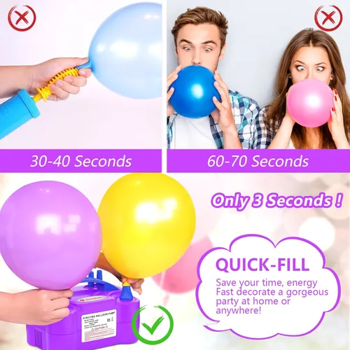 Vista 3 de IDAODAN - Bomba eléctrica para globos, bomba de aire portátil para globos, máquina de inflado eléctrico para decoraciones de fiestas (morado)