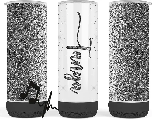 Vista 4 de Vaso de música de acero inoxidable, 16oz, personalizado, taza de viaje, aislado, efecto de purpurina