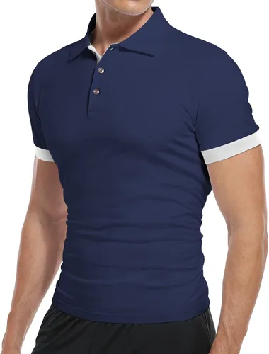 Vista 3 de KUYIGO Camisas polo de manga larga para hombre estilo informal ajustadas diseño básico de algodón