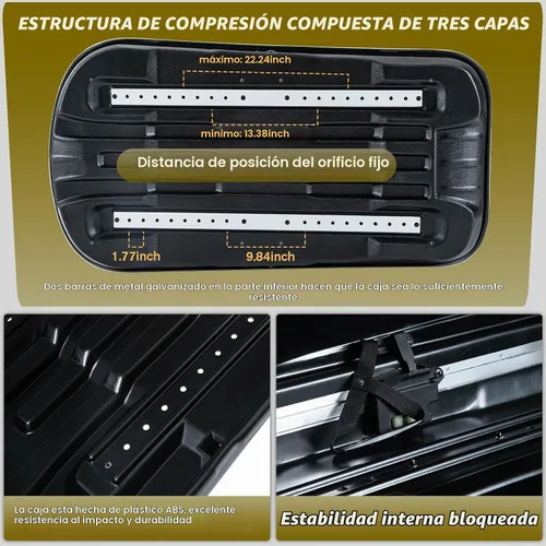 Vista 3 de Caja de carga para techo de 13 pies cúbicos para automóvil, almacenamiento de equipaje de viaje