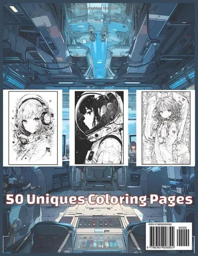 Vista 2 de Large Print Space Anime Coloring Book for Teens and Adults Beautiful Japanese Anime and Manga Space Girls Coloring Pages for Teens, Adults, & Kids