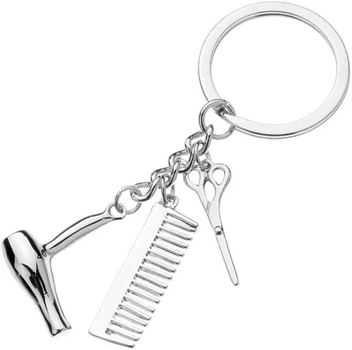 Vista 7 de Wixine 2 unids peluquero secador de pelo tijera peine llavero creativo llavero joyería regalos, Blanco,Oro
