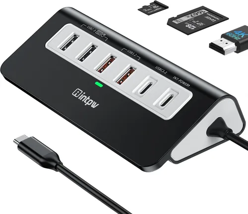 Vista 11 de P9 USB C Hub, INTPW 9-en-1 Adaptador USB Multipuerto con HDMI 4K, PD 100W, USB-C y 2 USB A 3.0 5Gbps, 2 USB A 2.0, Lector de Tarjetas SD/TF, Hub USB