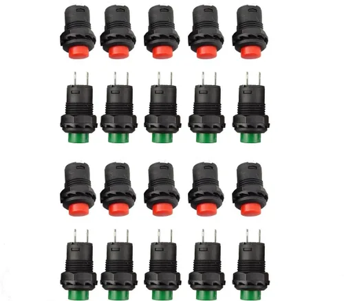 Vista 2 de Honbay interruptor botón pulsar 1.2 pulgadas hilo verde y rojo Cap SPST tipo de empuje con enganche encendido-apagado