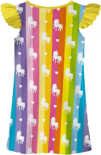 Vista 2 de Vestido corto con estampado 3D de unicornio para niñas pequeñas