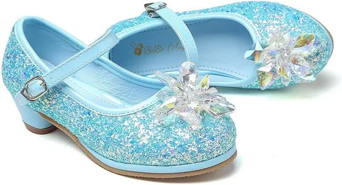 Vista 4 de Chiximaxu Zapatos de princesa Cosplay para niña de tacón bajo con flor de cristal (niñoniño)