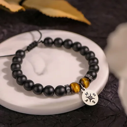 Vista 4 de Pulsera para hombre con diseño de ojo de tigre para hombre, novio, marido, papá, hijo, nieto, hermano, piedra natural, aniversario, Navidad