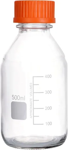 Vista 8 de Moonetto Botella de vidrio redonda de una pieza de 2 litros con tapa naranja de polipropileno GL45 (67.6 fl oz)