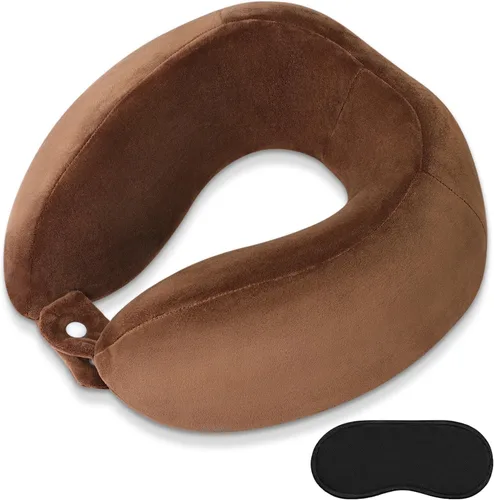 Vista 12 de Almohada de cuello de espuma viscoelástica para el cuello de avión con funda de terciopelo, almohada suave de avión para dormir, almohada de viaje