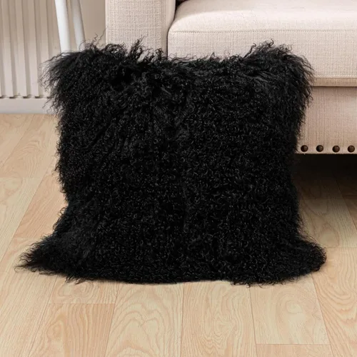 Vista 5 de Funda de almohada de piel de cordero mongol negra lujosa, funda de cojín de piel de oveja suave de felpa, funda de almohada de piel suave, funda