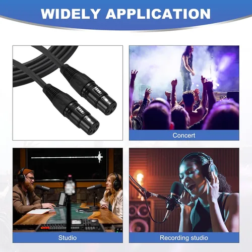 Vista 6 de MECCANIXITY Cable de micrófono XLR macho a hembra de 1 pie y 3 pines, adaptador XLR macho a hembra, cable de micrófono para estudio de escenario, 2