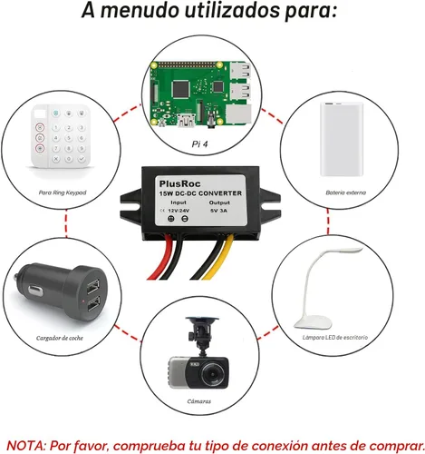 Vista 5 de PlusRoc - Convertidor impermeable DC 12V/24V a 5V 3A, enchufe macho CC de 0.217x0.083 in Stable 5V/3A Output, Waterproof Sealed Enclosure