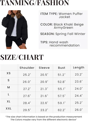 Vista 2 de Tanming Chaqueta acolchada casual para mujer, manga larga, cremallera completa, abrigo de invierno acolchado negro