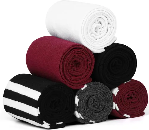 Vista 5 de Aneco 6 pares de calcetines por encima de la rodilla de talla grande para mujer, medias altas cálidas para uso diario, L-XXL