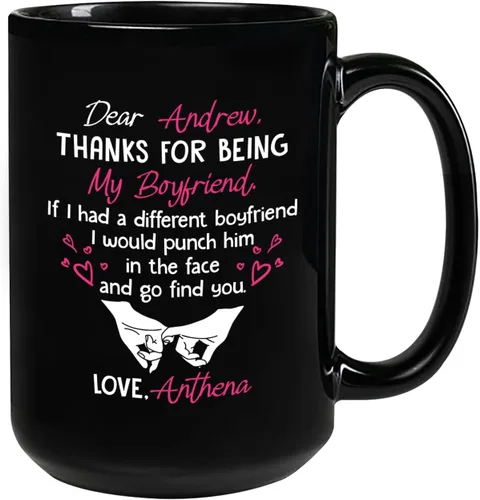 Vista 8 de Taza de cerámica personalizada con nombre de novio, Being My Boyfriend Is Really The Only Gift You Need Cups, tazas personalizadas para novio o él