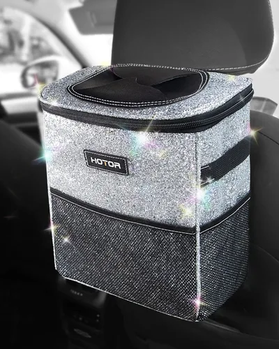 Vista 19 de HOTOR - Organizador de auto con tapa y bolsillos de almacenamiento, 100 % a prueba de fugas, resistente al agua, cubo de basura para autos Negro