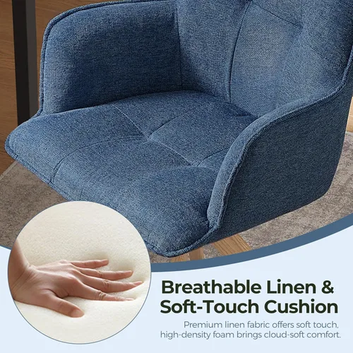 Vista 3 de Zouron Silla de escritorio giratoria sin ruedas, silla de oficina tapizada con patas de madera de roble, sillón moderno para espacios pequeños