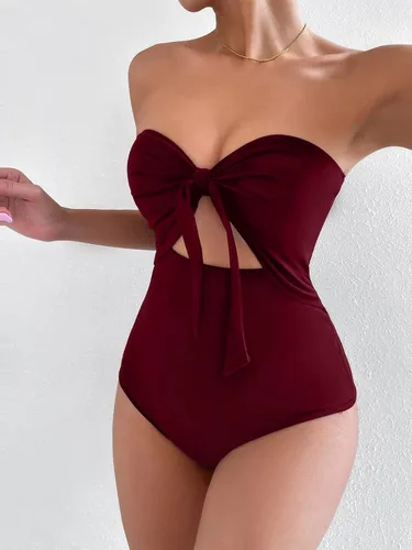 Vista 4 de SheIn Body de tubo con corte frontal para mujer, sin tirantes, sexy, leotardo