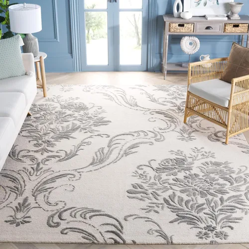Vista 19 de SAFAVIEH Jardin Collection - Alfombra de área de 5 x 8 pies, gris, lana hecha a mano, ideal para zonas de alto tráfico en sala de estar, dormitorio